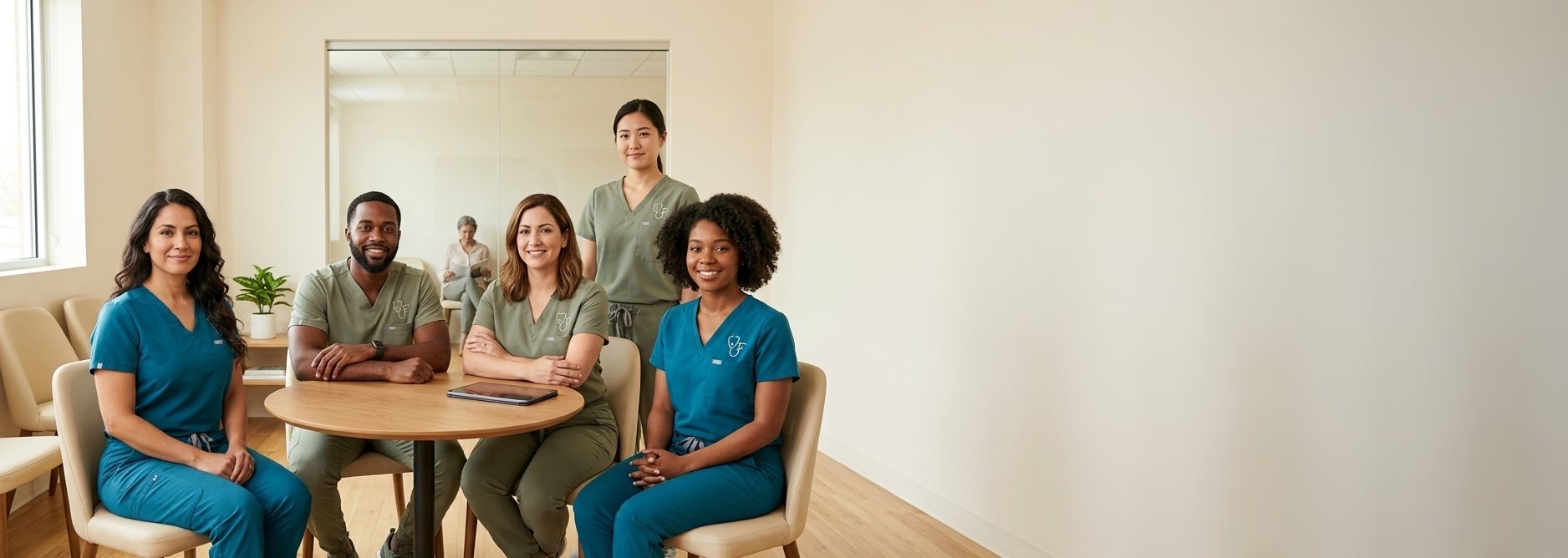 The Frontline Primary Care clinical team gathered in the clinic, ready to care for patients in Broken Arrow